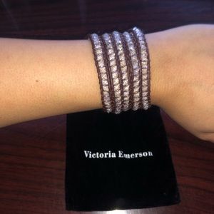 Victoria Emerson clear crystal brown wrap bracelet